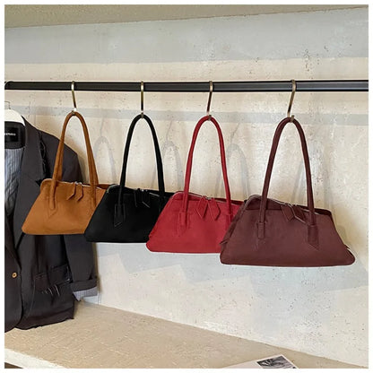 🍒Lekker luukse kunsmatige suede sakke ontwerperhandsakke, spesiale geometriese gelaagde retro skouersak vir vroue okselhandsakke vroulike daaglikse pendelaarsak Moet Nie Oor-haal Nie