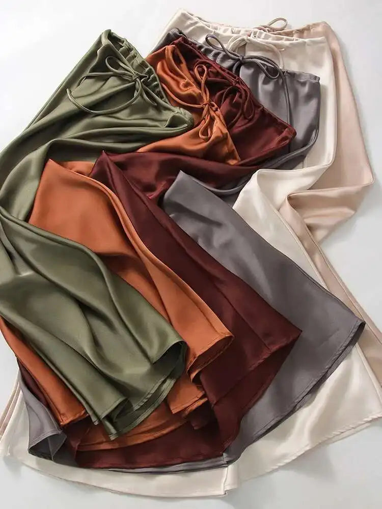 🍒Long satin skirts maxi for women straight elegant silky skirts long elasticated waist Put This Jewel In The Crown Of Your Wardrobe