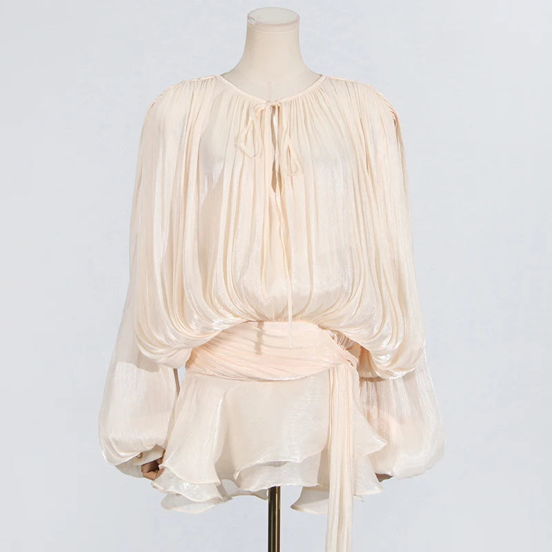 🍒Soliede dasnekrok met hoë middellyf en ruffle vir vroue, langmou mini-partytjieklere, klubdrag, geleentheidsklere, vroulike mode, Swier In Ruffles
