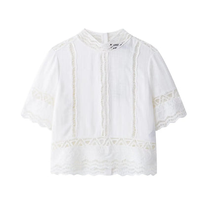 🍒Crochet top round neck design  short sleeve smart casual women  and matching white midi a- line skirt with side zipper suit The White Summer