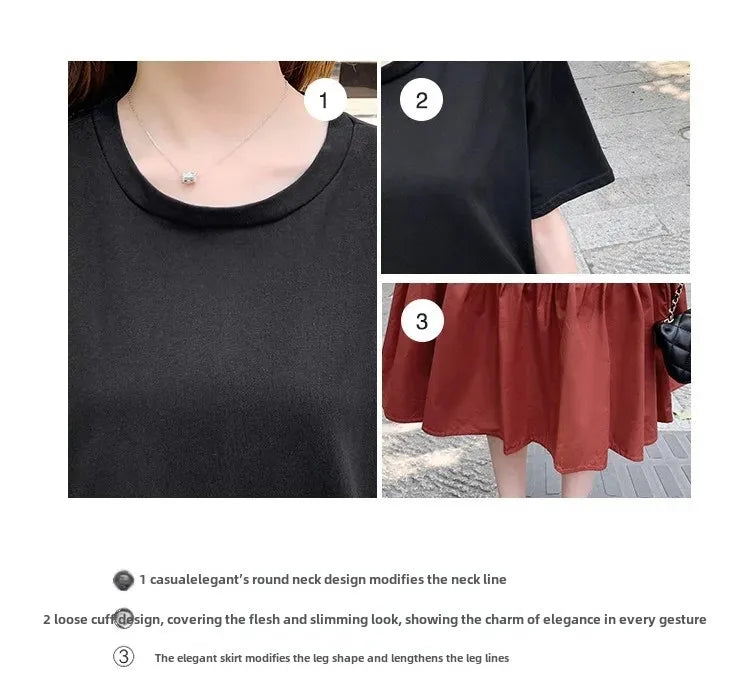 🍒T-shirt dress women colour block outfit loose fit plus size summer fashion stripe clothing stylish medium length over knee a-line fashion wear holiday wear Blocks Of Style