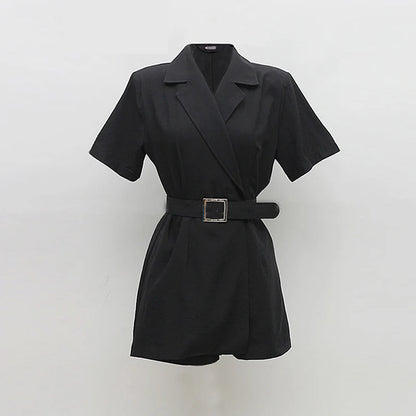 🍒Black blazer playsuit women short sleeve jumpsuit with belt office wear party occasion wear Suits Work And Play
