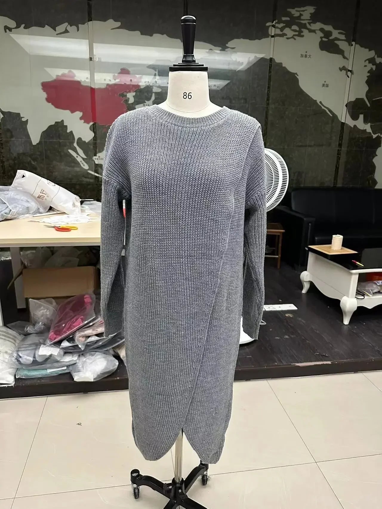 🍒Long knitted sweater women gray wool coat autumn winter  fashion warm maxi sweater dress Y2k fashion style No Spinning A Yarn This knit is Cool