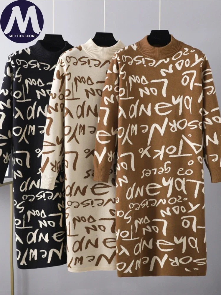 🍒Women's jumper dress o-neck sweaters elegant cool autumn, winter fashion knit pullover smart casual wear