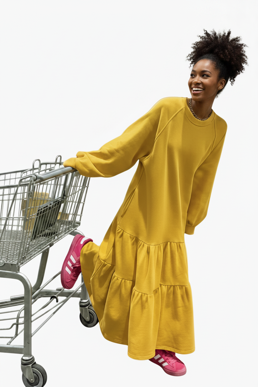 🍒Oversized dress solid color loose outfit long sleeve maxi fashion for women o-neck a-line outfits casual wear Feel Good Tiers Of Joy
