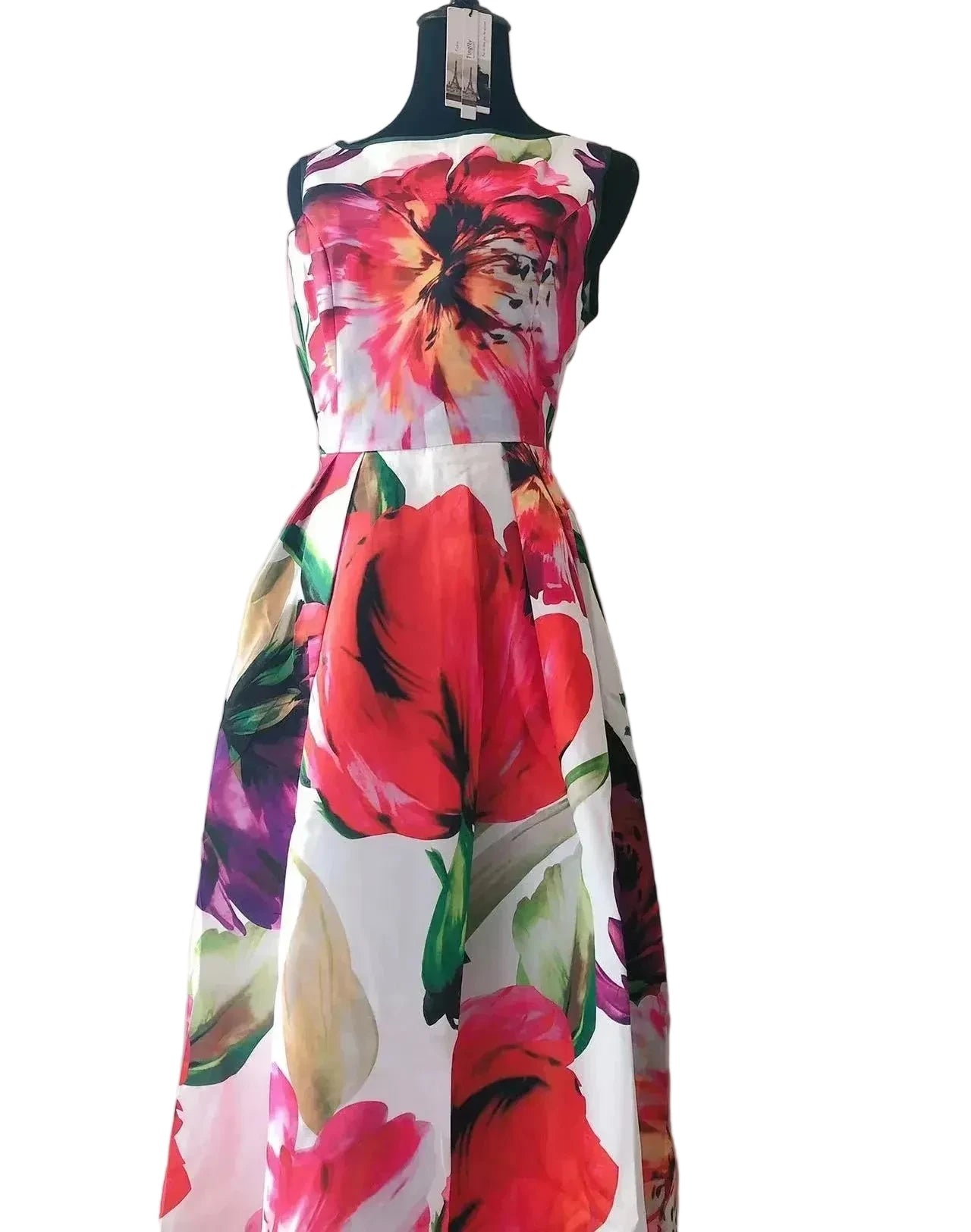 🍒Designer fashion dress floral print clothing vintage a line party wear outfit for women birthday dinner retro runway occasion wear  make ARRANGEMENTs for these FLOWERs