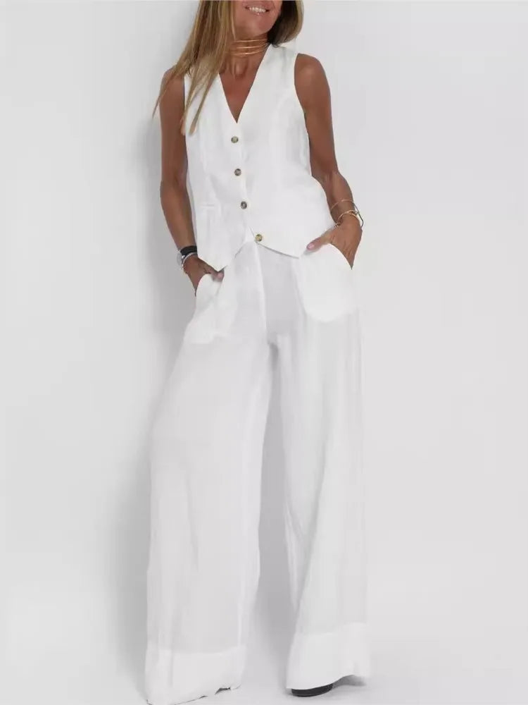 🍒Women's clothing spring summer fashion vest and pants two piece set pure colour sleeveless temperament casual Suit Somersault Into Summer With This Summer Suit