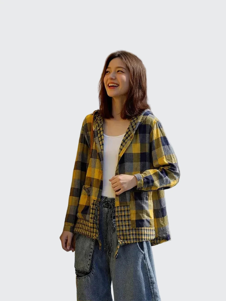 🍒格子口袋连帽外套上衣衬衫格子衫春夏时尚休闲女装格子服装户外风格俏皮别致格子