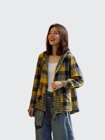🍒格子口袋连帽外套上衣衬衫格子衫春夏时尚休闲女装格子服装户外风格俏皮别致格子