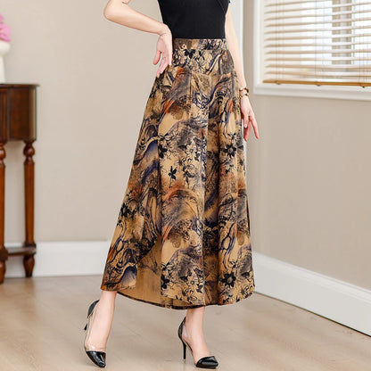 🍒Summer wide leg pants cropped smart casual women high quality loose bohemian skirt pants high waist vintage style trousers multi colour bottoms mid length trousers No Panting In These Summer Light Pants
