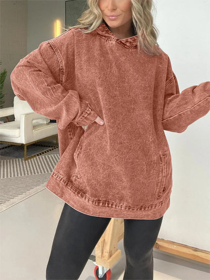 🍒Denim hoodie jeans-trui vir vroue met kap Y2k estetiese verweerde top gewas los buitekleed gemaklike klere