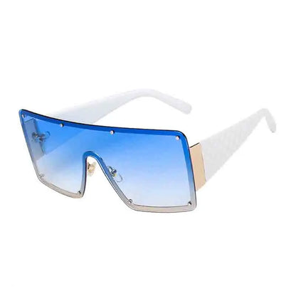 🍒Grootraam sonbril unisex dames randlose eenstuk-wye-raam sonbril modebril UV400 beskerming Sien Deur Prettige Sonbrille