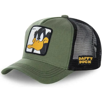 🍒Tekenprent bofbalpet hoë kwaliteit unisex geborduurde pleister bofbalpet unisex vragmotorpet net hoede vir vroue sonhoed