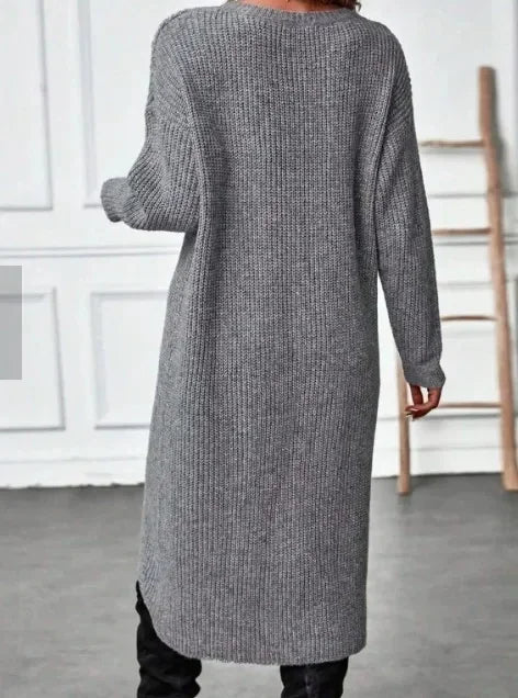 🍒Long knitted sweater women gray wool coat autumn winter  fashion warm maxi sweater dress Y2k fashion style No Spinning A Yarn This knit is Cool