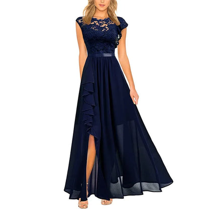 🍒Women's banquet dresses long lace bridesmaid wear evening wear lace maxi outfit dress satin sleeveless with split party occasion wear