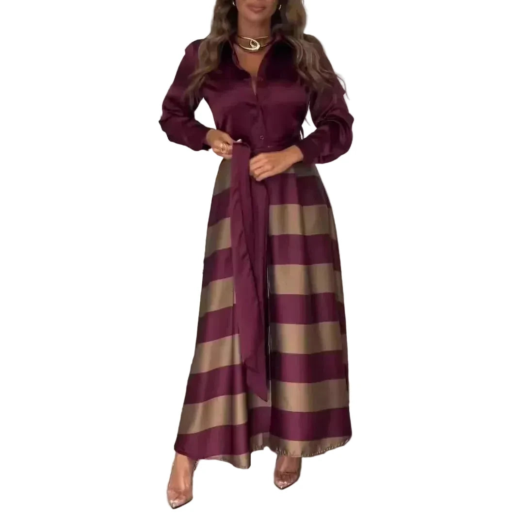🍒Striped shirt dress women fashion button up long sleeve outfit a-line maxi fashion clothes for smart casual wear  Top Shirt Dress