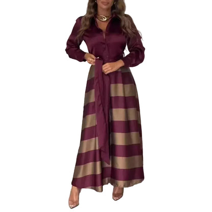 🍒Striped shirt dress women fashion button up long sleeve outfit a-line maxi fashion clothes for smart casual wear  Top Shirt Dress