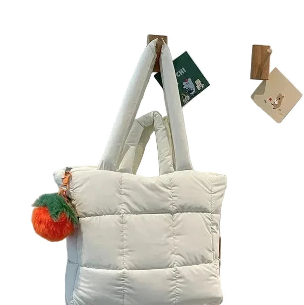 🍒Womens tote handbags quilted puff bag waterproof retro trendy shoulder bag large capacity solid colour soft casual accessory with decoration  don’t get PUFFed out with poor BAGs get this cutie