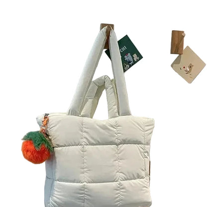🍒Womens tote handbags quilted puff bag waterproof retro trendy shoulder bag large capacity solid colour soft casual accessory with decoration  don’t get PUFFed out with poor BAGs get this cutie