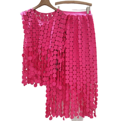🍒Summer two-pieces set loose  lace vest and high waist elastic skirt smart casual women female occasion wear party outfit Get A Lot Dot