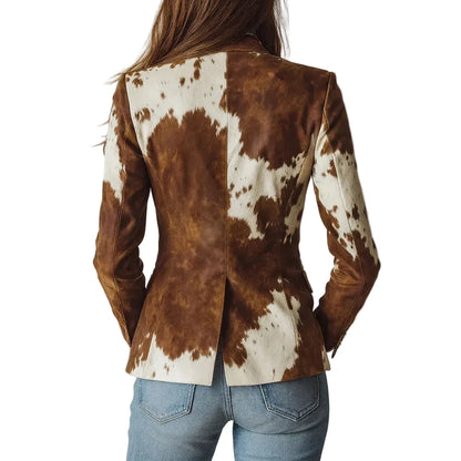 🍒Informele Baadjie vir vroue, modieuse bruin diereprent langmou baadjie met lapelstyle en opstaande kraag, slim blazerpakke, slim gemaklik, Oulike Koei