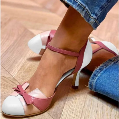 🍒Round toe women's pumps sweet female pumps mid heel pumps 6cm buckle strap shoes with bows on them mixed Colour  size 34-43 smart casual footwear for occasions clubbing footwear Click The Button And Click Your Heels
