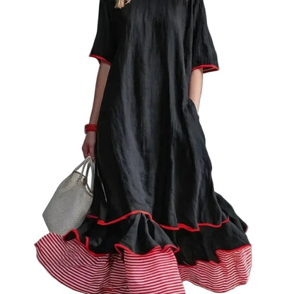 🍒Dress maxi summer with patchwork contrasting colours casual loose outfits for women fashion comfortable simple and versatile Fluttering flattering Fun