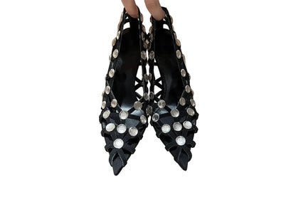 🍒crystal sandal shoe breathable hollow crystal gem cross design high heels fashion pointed toe pumps for women slip on stiletto party occasion shoes 'Casion Crystal Cross Cool