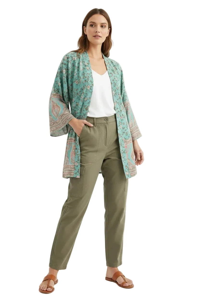 🍒Beach coverups wild floral print short light kimono jacket batwing duster bohemian ladies v-neck rayon short bikini swimwear cover over vacation wear holiday clothing casual wear  Colourful Comfort