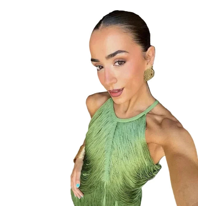🍒Multi-layer tassel dress women's solid o-neck sleeveless cocktail dress elegant female fashion ball party outfit occasion wear club wear holiday beach party wear No Tossle Tassle