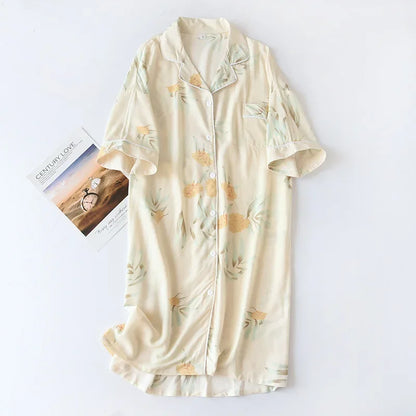 🍒Womens pyjama nightie cotton viscose comfy cardigan nightdress loose fit short sleeve nightgown floral print night wear sleep dress Comfort Cool