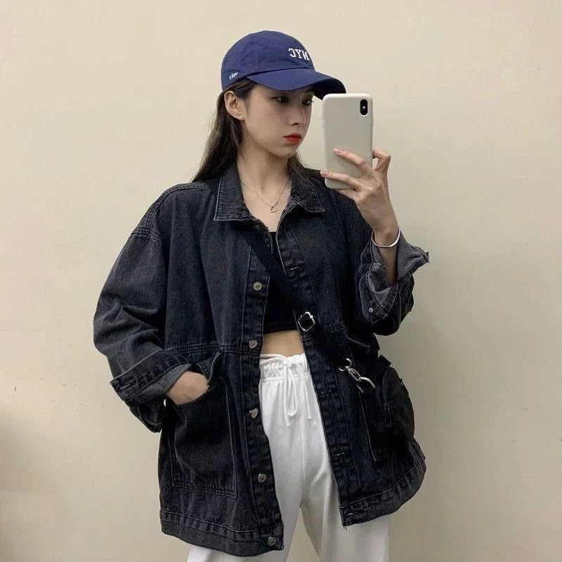 🍒Vroue-denimbaadjie met langmoue Jeansbaadjie met groot sakke Bf unisex knoop-oorbaadjie gemaklike klerasie Do Your Day Denim