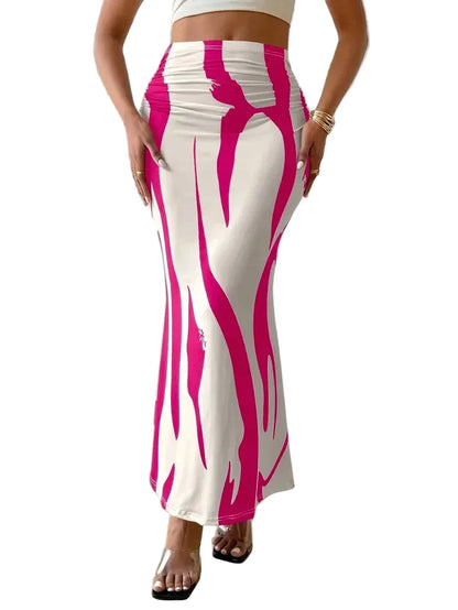 🍒Hoë middellyf maxi-romp slim gemaklike vroue-lyfpassende romp sebra lang romp gemaklike hoë middellyf uitrusting elegante sebra-druk klere elegante diere-druk modeklere