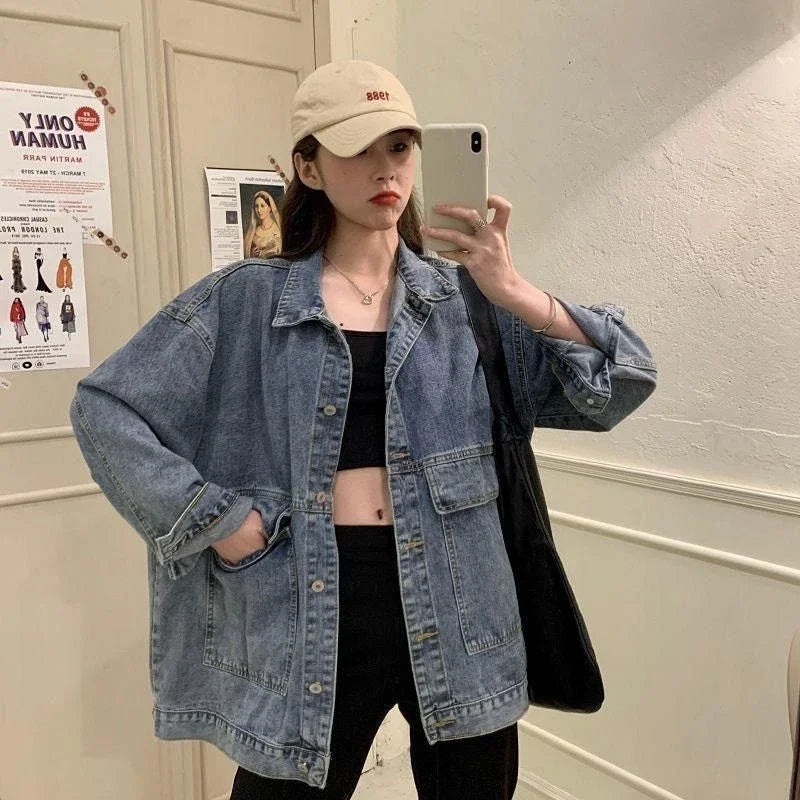 🍒Vroue-denimbaadjie met langmoue Jeansbaadjie met groot sakke Bf unisex knoop-oorbaadjie gemaklike klerasie Do Your Day Denim