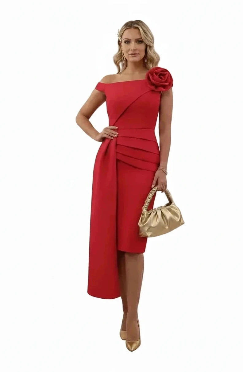🍒3D flower dress off shoulder slim fit short trail women’s  outfit for occasion party wear slash neck bodycon ruched dress spring summer wear wedding guest clothing Pop A Mint Or Treat Yourself To A Train