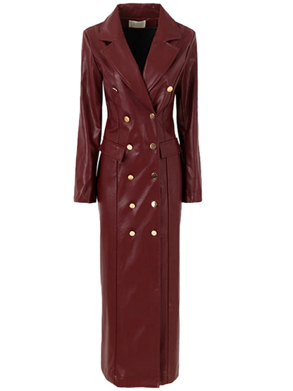 🍒Ekstra lang kunsleer trenchcoat vir dames dubbelbors luukse elegante lang slim gemaklike pu-oorjas Bly OP HOOGTE van DUBBEL neem-klere