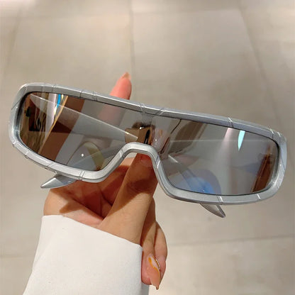 🍒Monoblock sunglasses men stylish punk futuristic outdoor shades trendy wrapped ound UV400 protection eyewear trendy sunnies Cool Wraps