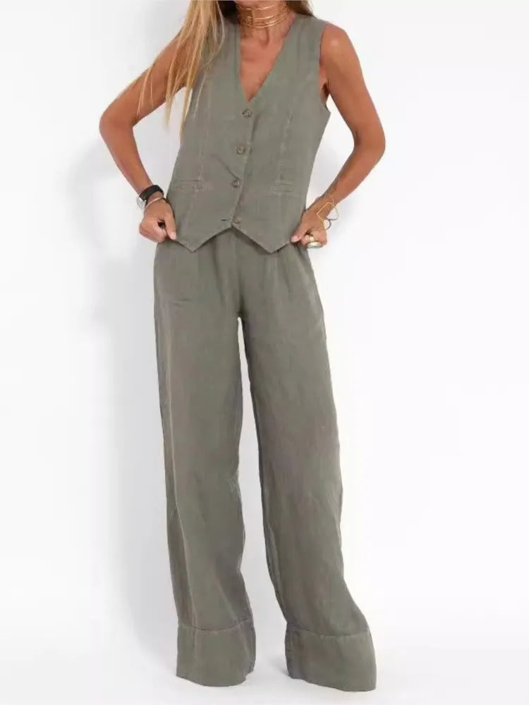 🍒Women's clothing spring summer fashion vest and pants two piece set pure colour sleeveless temperament casual Suit Somersault Into Summer With This Summer Suit
