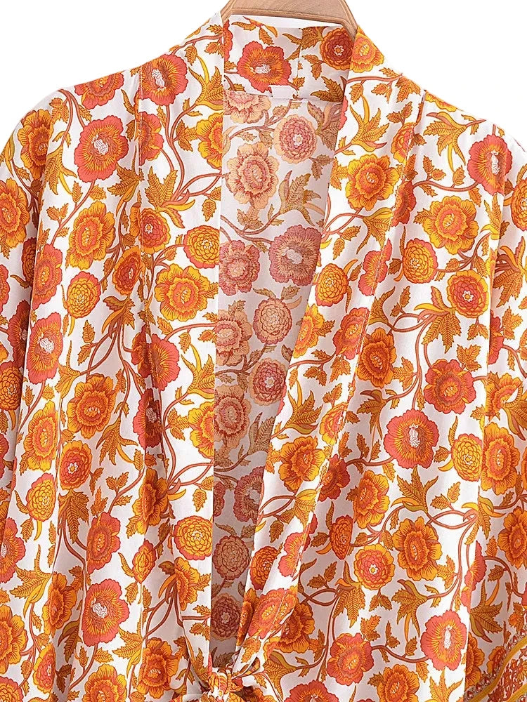 🍒Boho kimono vintage womens fashion short beach swimsuit robe floral clothing batwing sleeve top rayon bohemian bikini cover Ups Beachwear summer clothes Cool Cover