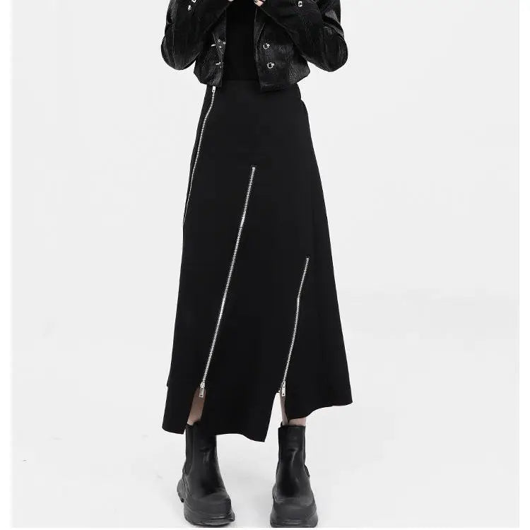 🍒Black a-line skirt high waist split mid-length fashion Irregular clothing party occasion wear smart casual clothes for women fashion wear Even Up Your Wardrobe With Unevens