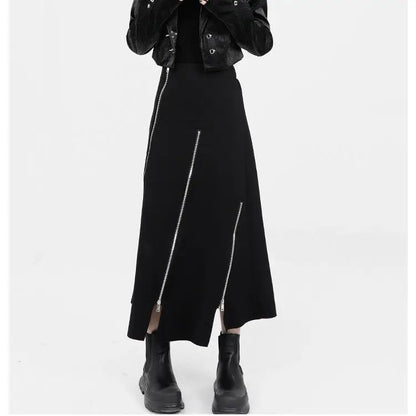 🍒Black a-line skirt high waist split mid-length fashion Irregular clothing party occasion wear smart casual clothes for women fashion wear Even Up Your Wardrobe With Unevens