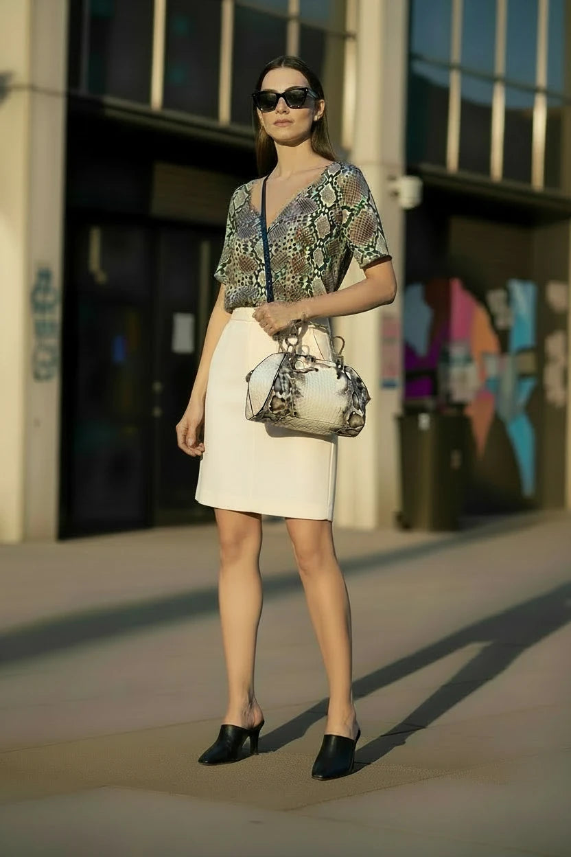 🍒Designer luxury bags for women crocodile pattern grab bag with top-handle hardware wild shoulder crossbody handbag with snake design  Sweet Slippy Snakey
