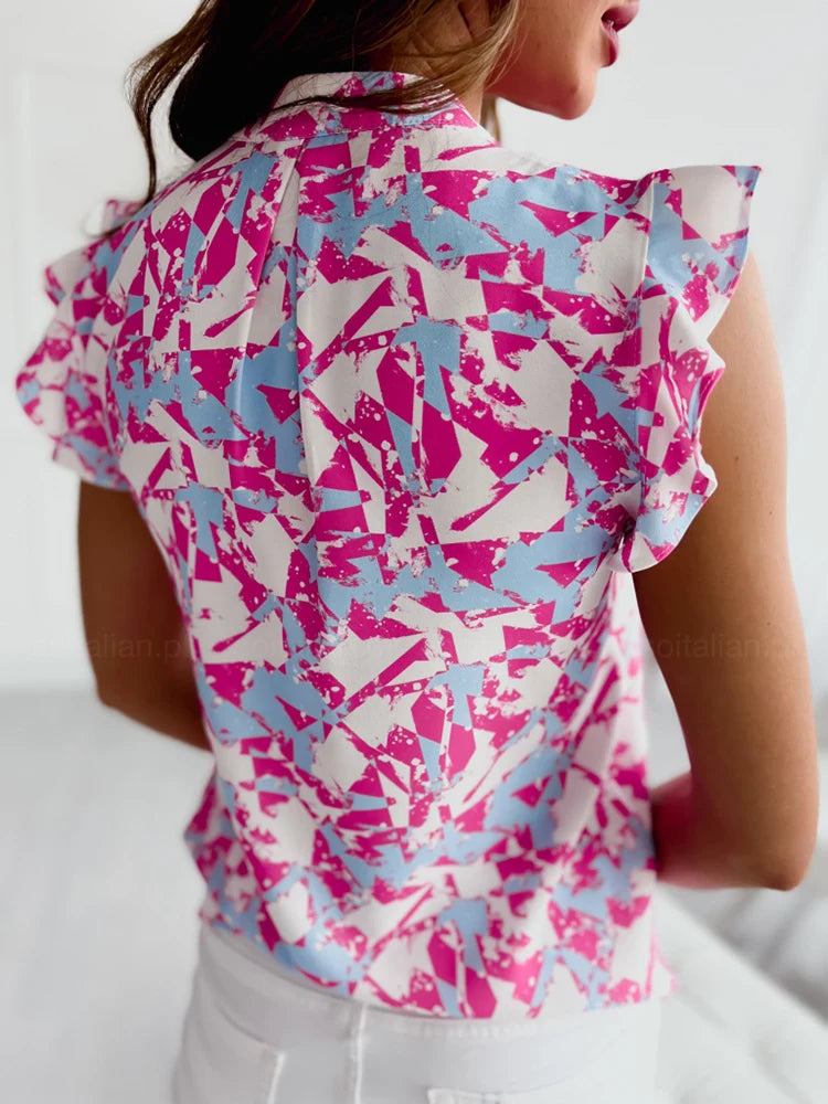 🍒Somer moulose bloes vroue mode ruffles stikwerk top elegante v-nek kant-op bloese hemde gemaklike drukwerk