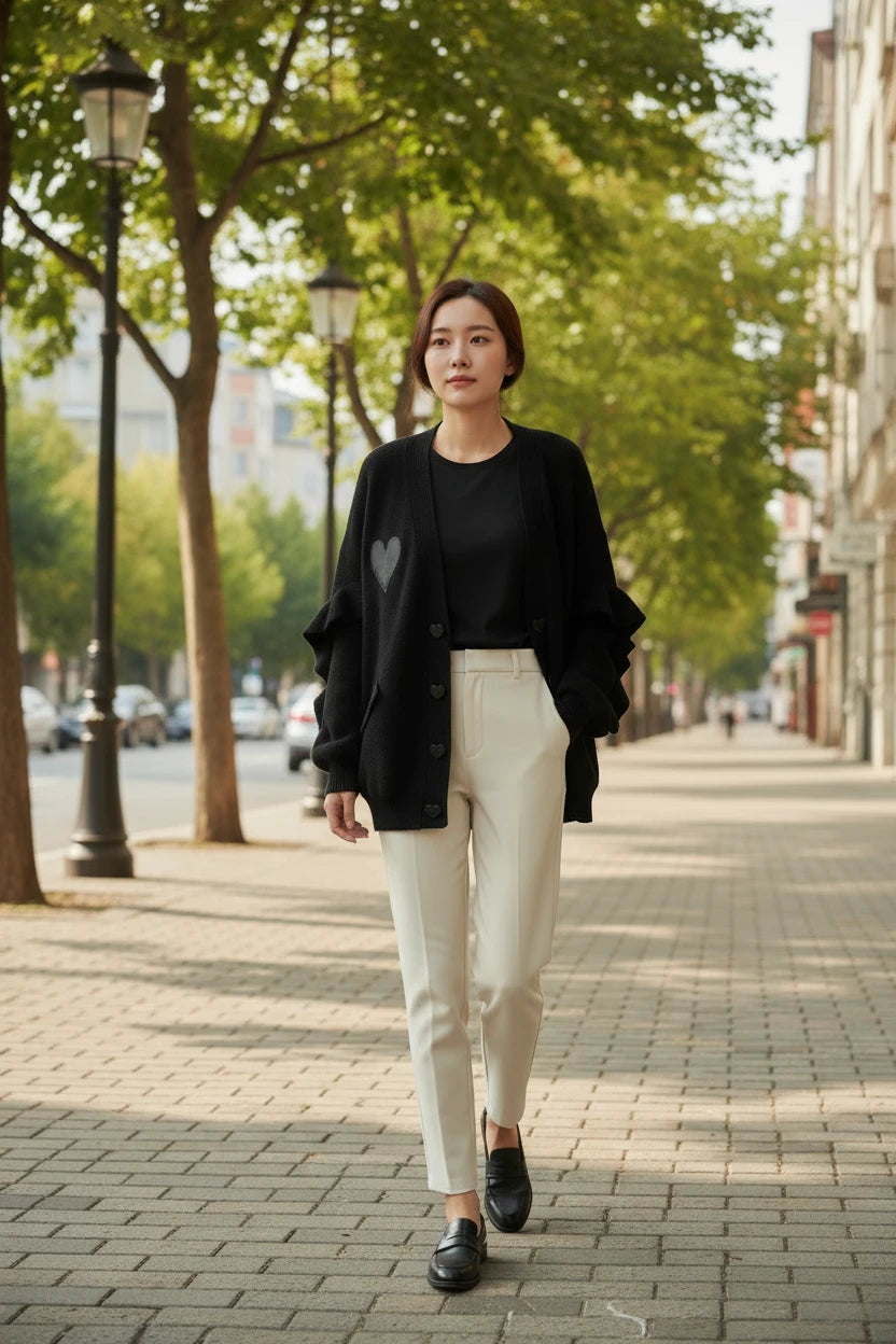 🍒Spring and autumn super large jacket knitted ruffle outerwear casual women fashion clothing with heart motif Get RIGHT To The HEART Of Fashion