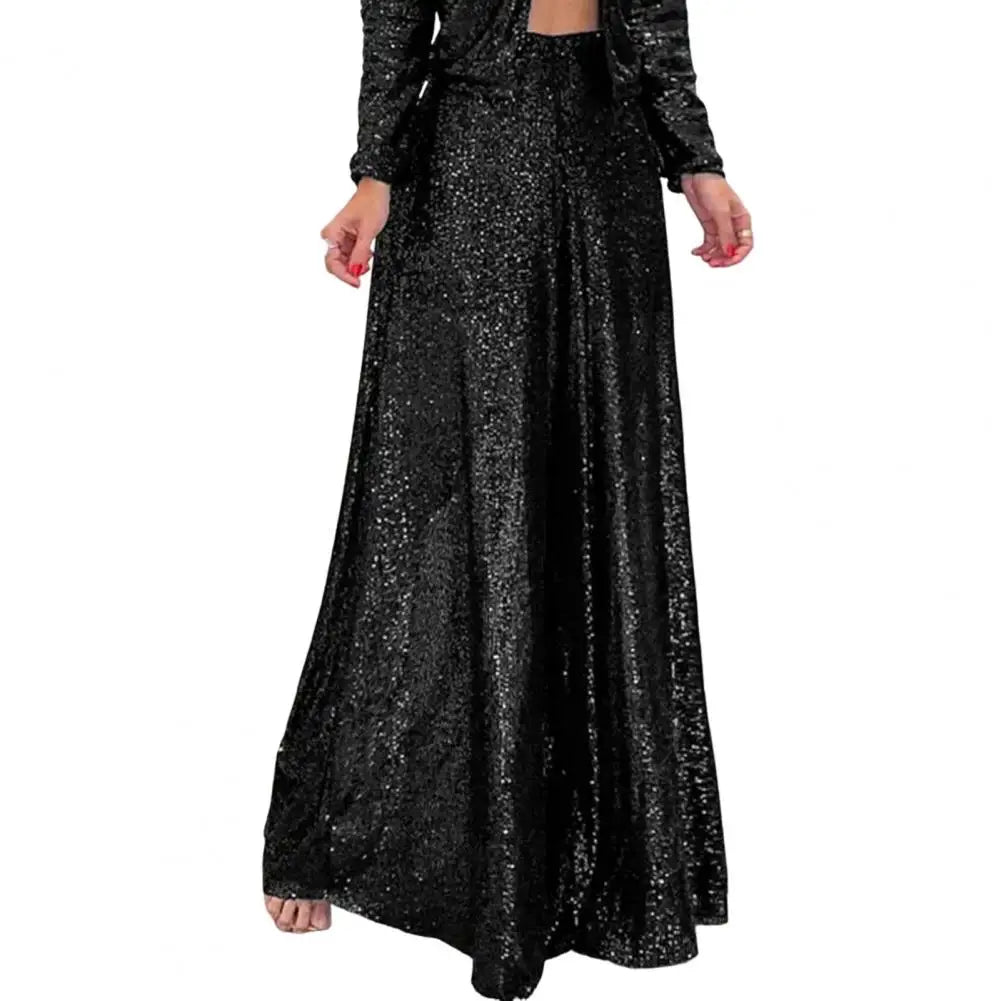 🍒High waist elastic wide leg  pants full length womens pants for night club with sequins Loose occasion party weat They Will Take A ComPLETEly WIDE Birth To Appreciate This