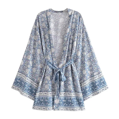 🍒Beach coverups wild floral print short light kimono jacket batwing duster bohemian ladies v-neck rayon short bikini swimwear cover over vacation wear holiday clothing casual wear  Colourful Comfort