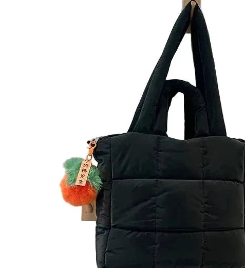 🍒Womens tote handbags quilted puff bag waterproof retro trendy shoulder bag large capacity solid colour soft casual accessory with decoration  don’t get PUFFed out with poor BAGs get this cutie