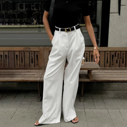 🍒Pure white trousers women high waist wide leg pants smart  casual clothing party occasion wear chic fashion fashion style Be The Cat That Got The Cream