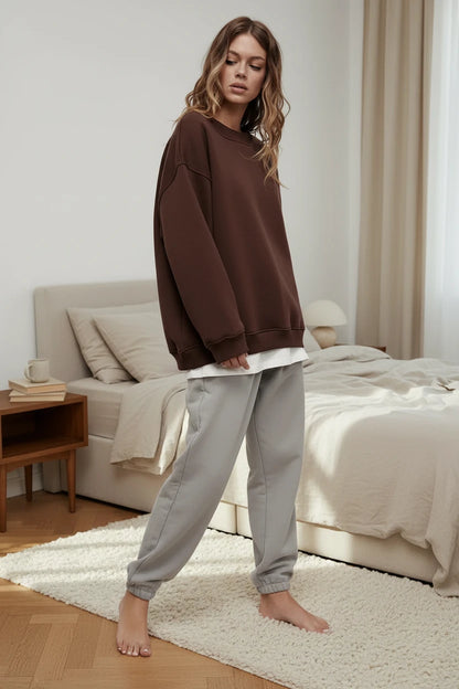 🍒 Oversize sweatshirt solid colour polar fleece tops for women o neck fashion casual wear fashionwear clothing No Sweat Sugar Free Or Sweet