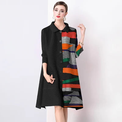 🍒Plus size pleated shirt dress color block outfits loose one size fits all  stretch cardigans smart casual clothing women